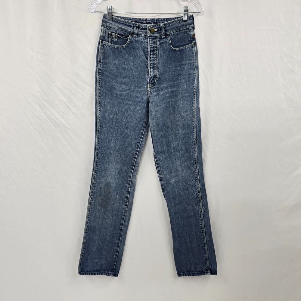 Vintage Bonjour Extra High Rise Jeans Juniors 9/10 Waist 26 Blue Medium Wash 80s